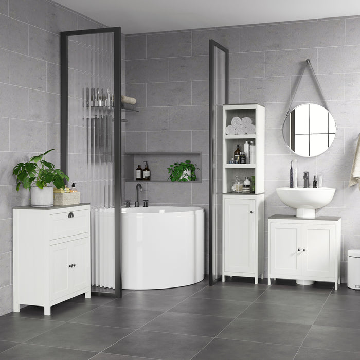 Modern Bathroom Sink Cabinet - Freestanding Floor Storage Cupboard with Adjustable Shelf & Double Doors in Antique White - Ideal for Bathroom Organization and Style Enhancement