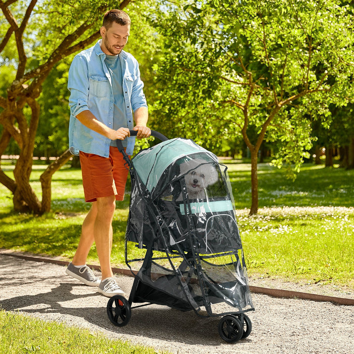 Foldable Canine Stroller with Weather Shield - Perfect for Extra Small & Small Dogs, Green - Outdoor Adventures for Puppy Comfort and Safety
