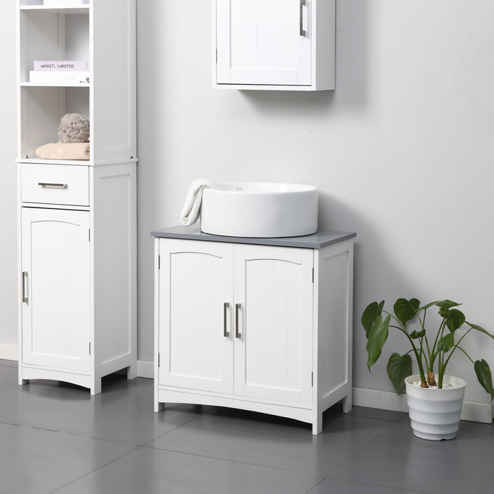 Modern Pedestal Bathroom Cabinet - Double Door Under Sink Vanity Unit with Adjustable Shelves - Elegant Storage Solution for Space Optimization