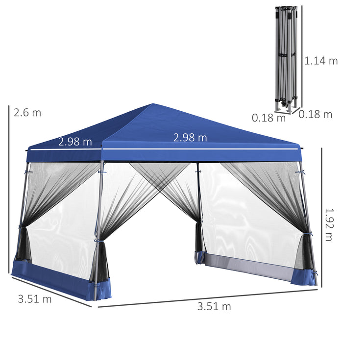 Outdoor Garden Canopy Tent 3.6x3.6m - Pop-up Gazebo with Sun Shade and Mesh Screen Side Walls, Blue - Ideal Event Shelter for Parties and Gatherings