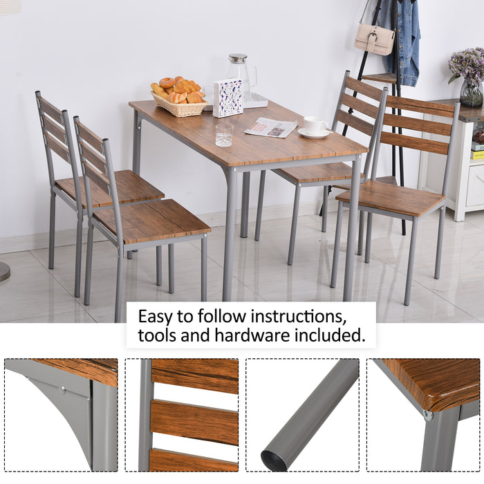 5-Piece Dining Table Set - Modern Compact Table and 4 Chairs for Small Spaces - Ideal for Dining Room and Kitchen Use, Brown