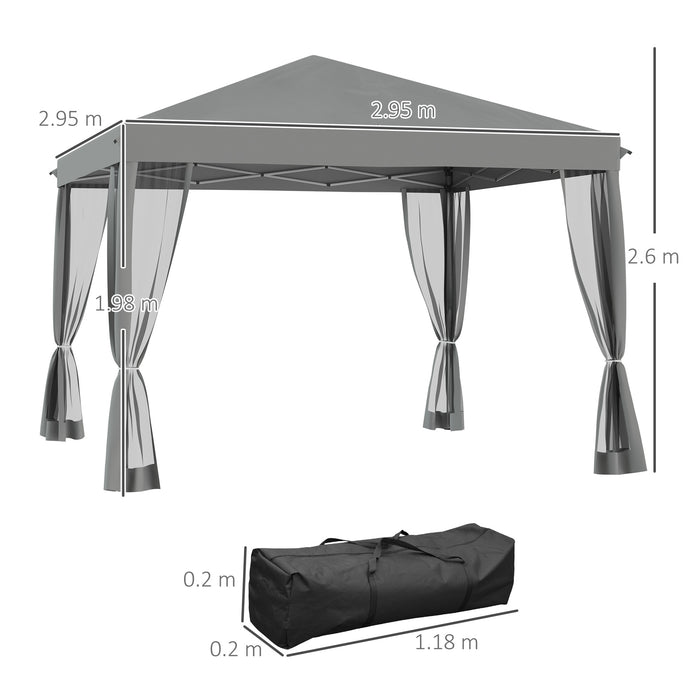 Pop-Up Gazebo 3x3m - Garden Tent with Mesh Sidewall Netting & Carry Bag - Ideal for Backyard Patio & Outdoor Events, Light Grey