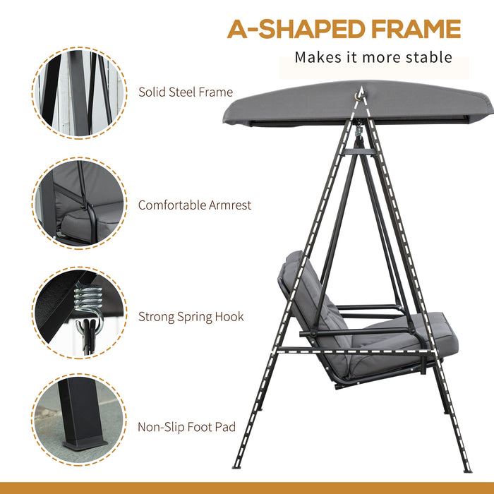 Garden Swing Bench with Canopy - 2-Person Outdoor Hammock, Adjustable Tilt, Steel Frame - Perfect Patio Furniture for Relaxation in Grey