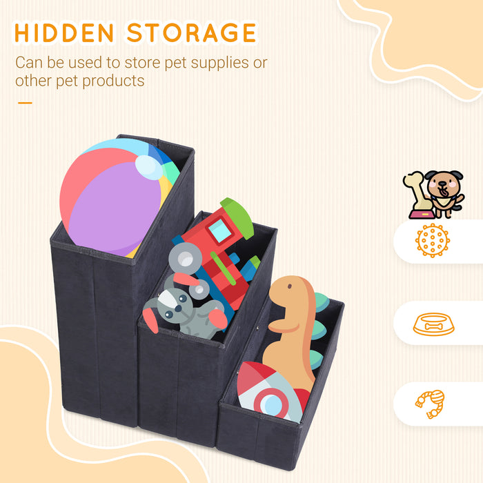 Foldable 3 Step Pet Stairs - Portable Mobility Assistance with Washable Fleece Cover, 41x19cm, Black - Ideal for Small and Aging Pets