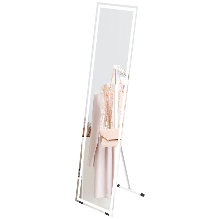 LED-Lit Standing Dressing Mirror - Bedroom Wall Mirror with Dimmable 3-Color Lighting, White - Ideal for Makeup and Room Ambiance