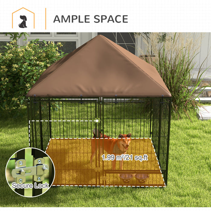 Heavy-Duty Outdoor Kennel for Pets - Weather-Resistant Steel Dog House with Lockable Metal Mesh and Roof - Spacious 141x141x121 cm Animal Shelter for Security and Comfort