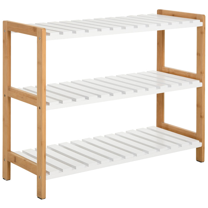 3-Tier Wooden Shoe Rack with Slatted Shelves - Spacious, Hygienic Storage Solution for Home and Hallways - Ideal for Families and Guests, 70x26x57.5cm, Natural Finish