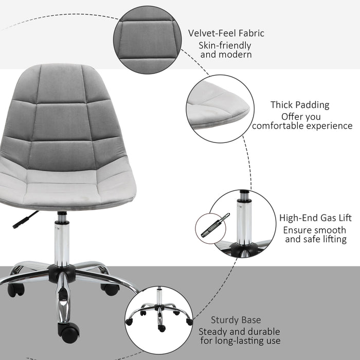 Ergonomic Velvet Task Chair - Adjustable Height, Armless Design with Wheels - Perfect for Home Office, Study, or Bedroom Comfort