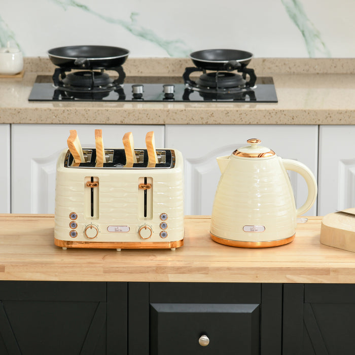 3000W 1.7L Rapid Boil Kettle & 4 Slice Toaster Set - Beige, 7 Browning Settings & Easy-Clean Crumb Tray - Ideal for Busy Mornings & Large Families