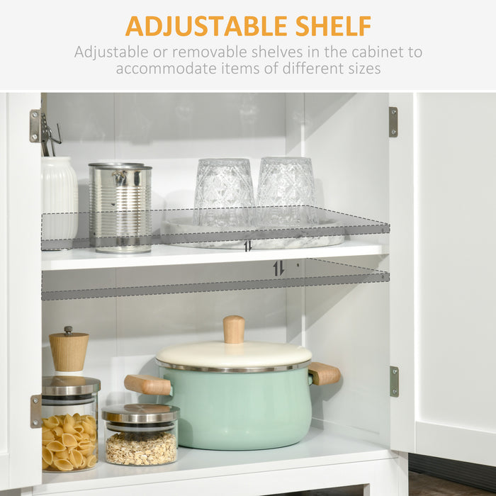 4-Door Freestanding Kitchen Cupboard - Elegant Storage Cabinet with Adjustable Shelf & Glass Doors - Ideal for Dining & Living Areas, Classic White Design