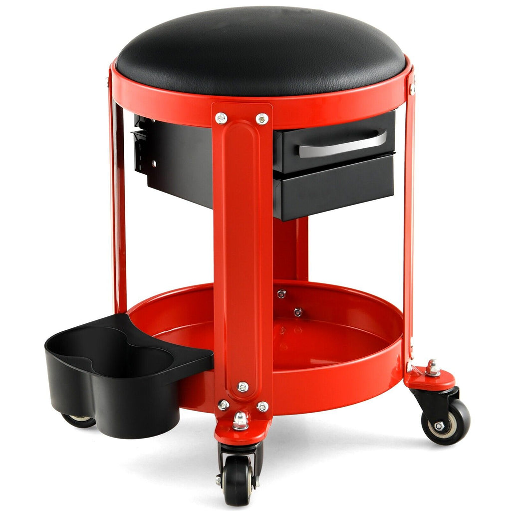 Workshop Creeper Seat - Rolling Design with 2 Storage Drawers and Tool Tray - Ideal for Mechanics and DIY Enthusiasts