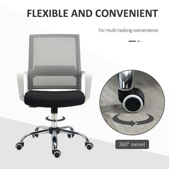 Ergonomic Mesh Desk Chair with Adjustable Height - Breathable Black Office Chair with Armrests and 360° Swivel Castors - Comfortable Seating Solution for Professionals
