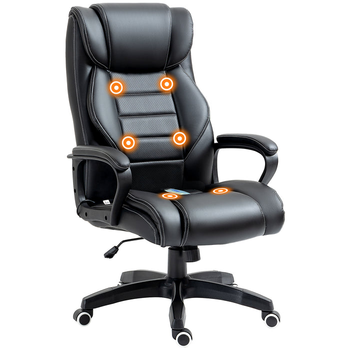 High Back Executive Massage Office Chair - 6-Point Vibrating, Extra Padded Swivel & Tilt Functionality - Ergonomic Desk Seat for Comfortable Working