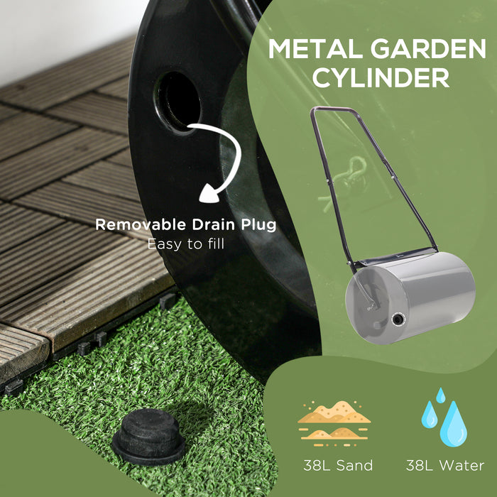 Heavy-Duty 38L Steel Lawn Roller - Water/Sand Fillable for Soil & Turf Flattening, Φ50cm - Ideal for Garden Maintenance & Landscaping Tasks