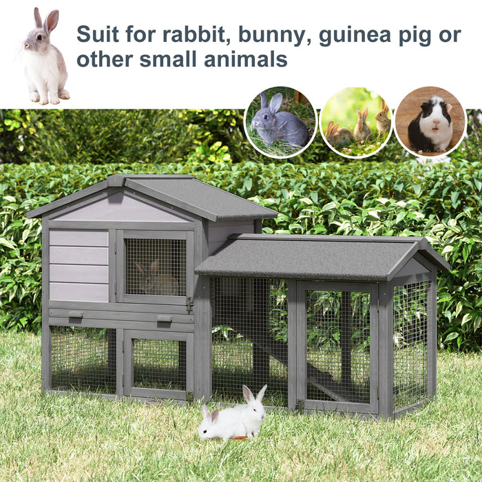 2-Story Small Animal Fir Wood Hutch with Ramp - Burnt Yellow Finish - Ideal Habitat for Rabbits & Guinea Pigs