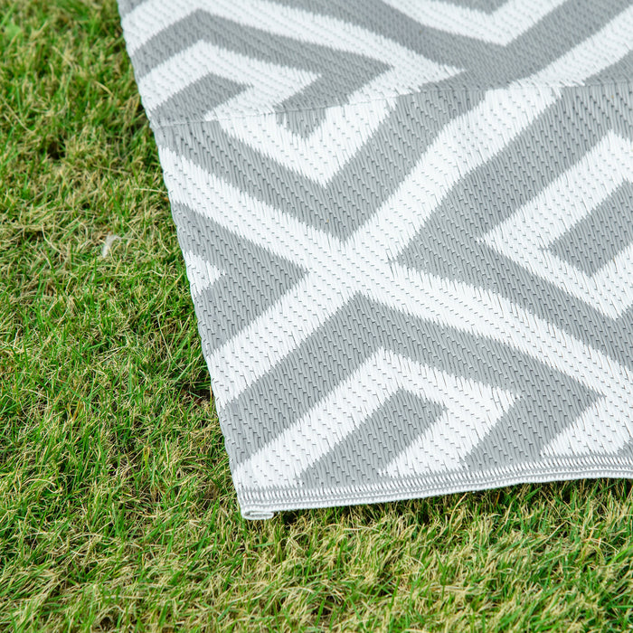 Reversible Outdoor Plastic Straw Rug - 152x243cm Lightweight Patio & Camping Mat, Light Grey - Ideal for RV Trips, Garden, and Indoor Picnics