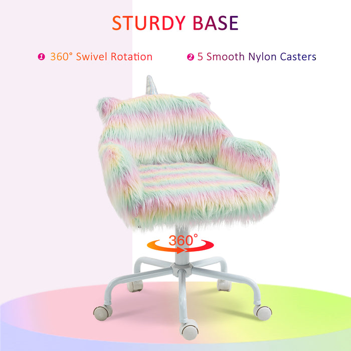 Unicorn Height Adjustable Fluffy Office Chair - Ergonomic Desk Seating with Armrests and Swivel Wheels - Colorful Chair for Comfortable Home Office Setup