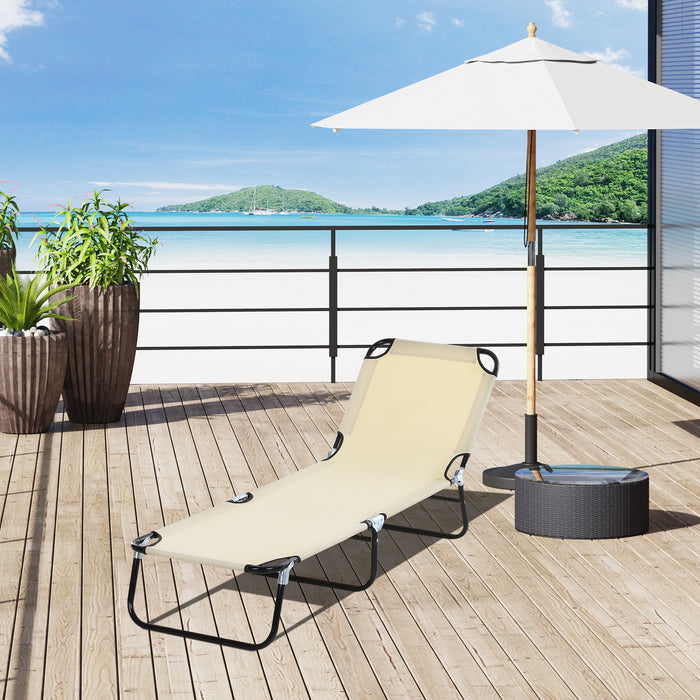 Lightweight Folding Sun Lounger - 5-Position Adjustable Backrest & Sturdy Frame - Ideal for Poolside & Beach Relaxation, Beige