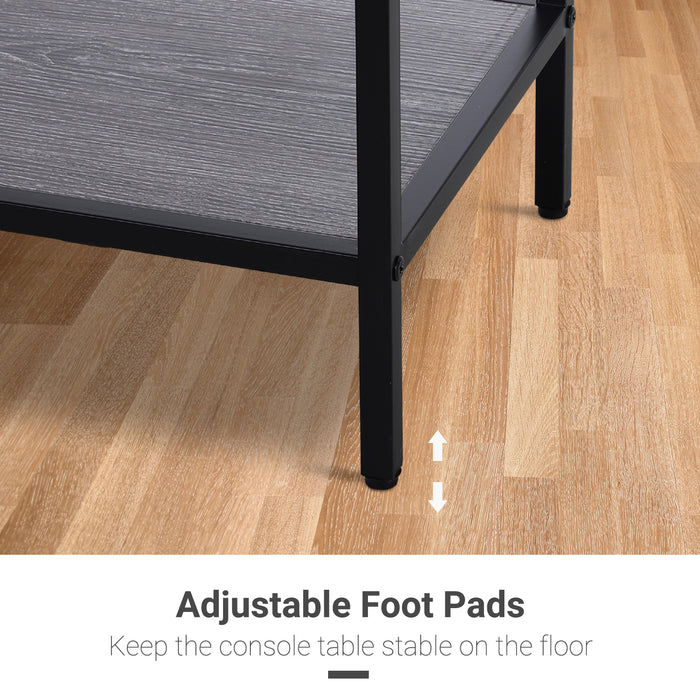 Industrial-Style Console Table with Storage - Grey Wood Tone Effect, Two Drawers, and Bottom Shelf - Elegant Addition for Home Organization and Decor