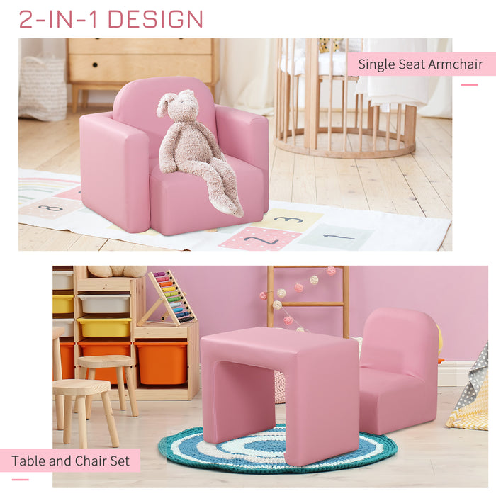 2-in-1 Convertible Toddler Sofa Chair - Compact 48x44x41 cm Furniture for Play & Relaxation - Ideal for Kids' Playrooms, Pink