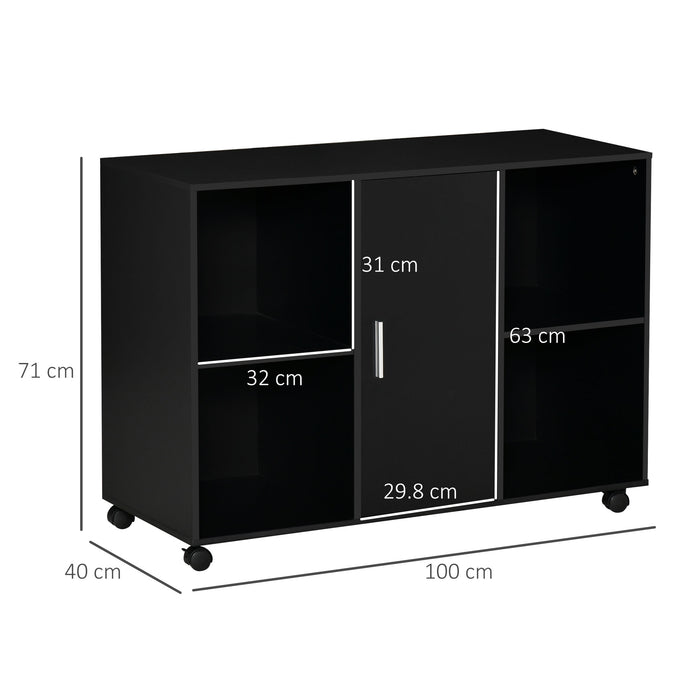 Mobile Office File Cabinet with Wheels - Lateral Stationery Storage and Printer Stand - Space Saving Solution with Open Compartment and Cupboard for Home Office
