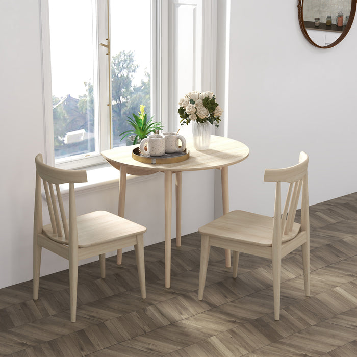 Round Drop-Leaf Folding Dining Table - Space-Efficient Wood Kitchen Table with Sturdy Legs - Ideal for Small Dining Areas, Natural Finish