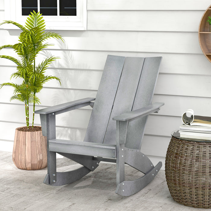 Waterproof Adirondack Rocking Chair - Gray, Porch-Friendly, Curved Back Design - Ideal for Outdoor Relaxation and Comfort