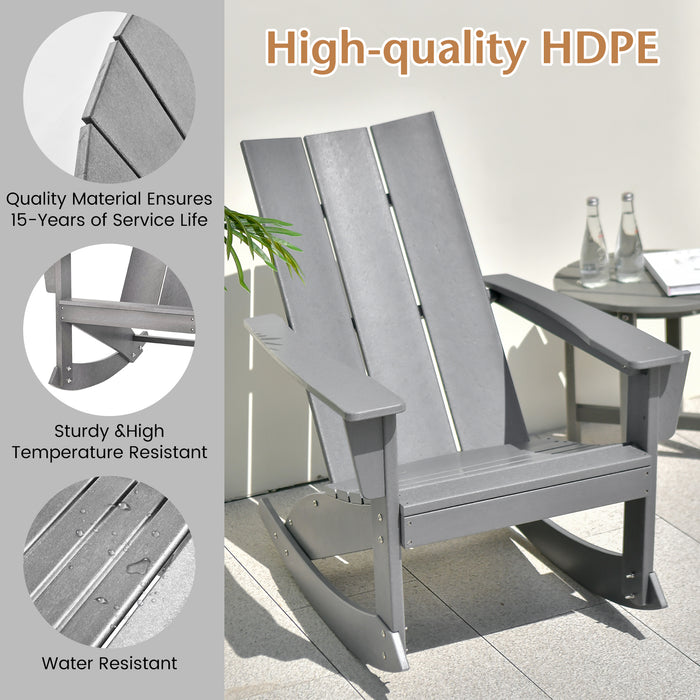 Waterproof Adirondack Rocking Chair - Gray, Porch-Friendly, Curved Back Design - Ideal for Outdoor Relaxation and Comfort