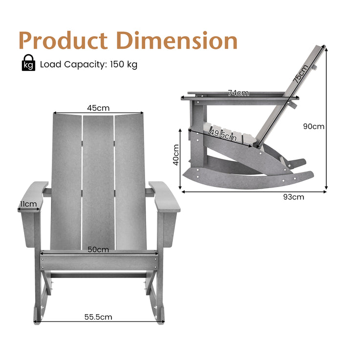 Waterproof Adirondack Rocking Chair - Gray, Porch-Friendly, Curved Back Design - Ideal for Outdoor Relaxation and Comfort