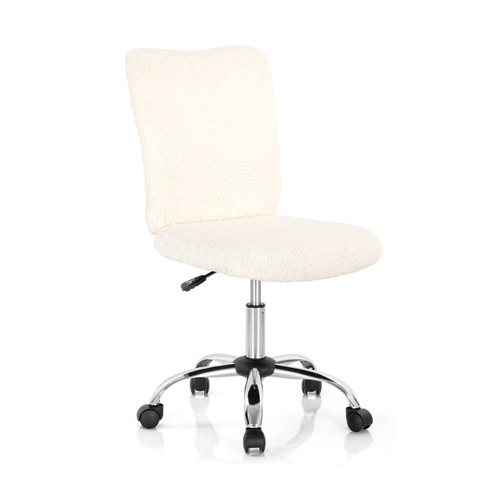 Adjustable Armless Office Chair with Faux Fur - Swivel Design, Chrome Base in Grey - Ideal for Comfortable Workspaces