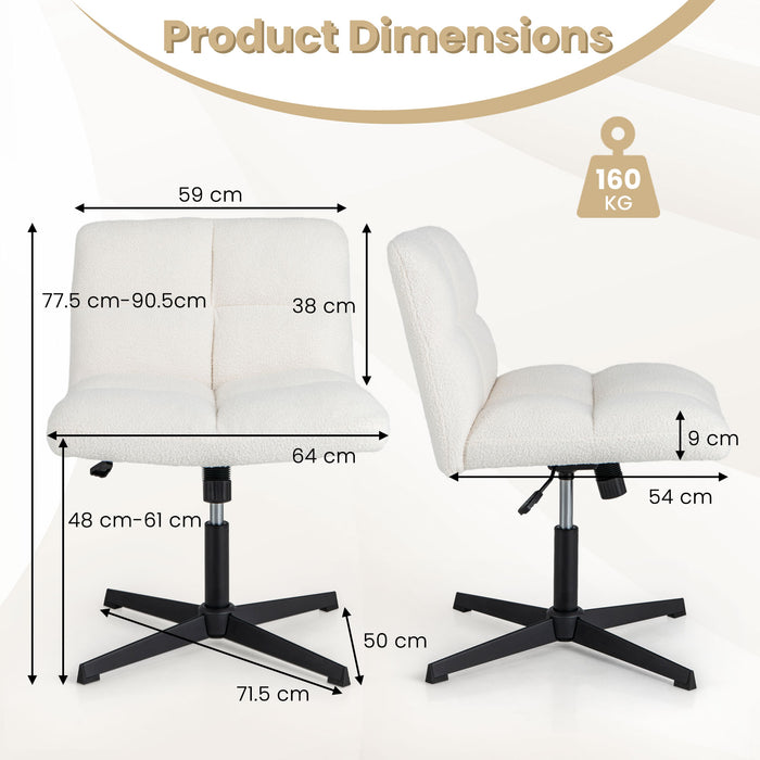 Armless Adjustable Office Chair - Imitation Lamb Fleece Design - Perfect for Comfortable, Cozy Seating in Workspace
