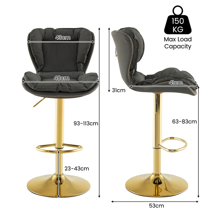 PU Leather Adjustable Seats - Bar Stool Set of 2, Padded and Comfortable - Ideal for Home Bars and Kitchen Counters