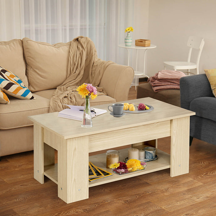 Adjustable Height Coffee Table - Featuring Two Storage Shelves and Lift-Top Design - Perfect for Small Spaces or Multi-Functional Home Decor