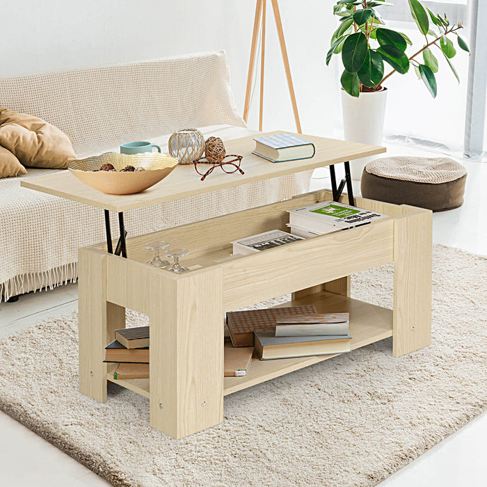 Adjustable Height Coffee Table - Featuring Two Storage Shelves and Lift-Top Design - Perfect for Small Spaces or Multi-Functional Home Decor