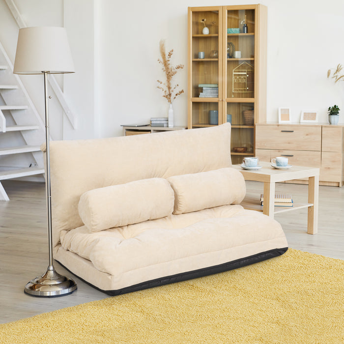 Convertible Floor Sofa Bed - Lounge Seating with 2 Included Waist Pillows - Ideal for Comfort and Added Support