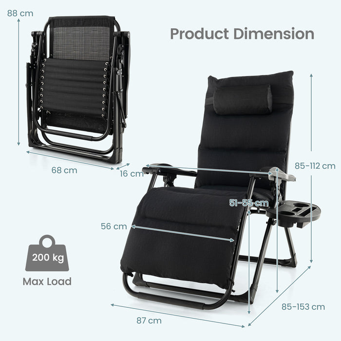 Metal Zero Gravity Lounge Chair, Adjustable - Comfortable Recliner with Cup Holder Tray - Ideal for Relaxation and Outdoor Use
