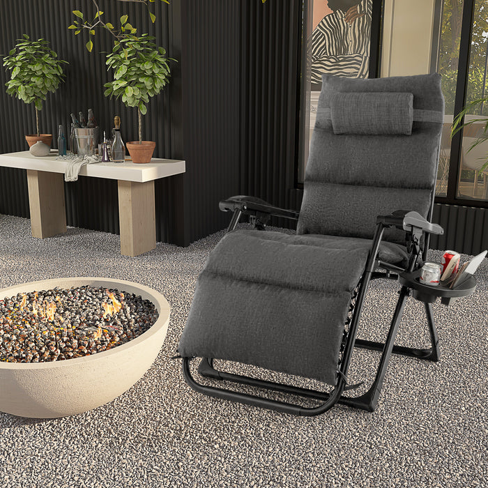 Metal Zero Gravity Lounge Chair, Adjustable - Comfortable Recliner with Cup Holder Tray - Ideal for Relaxation and Outdoor Use