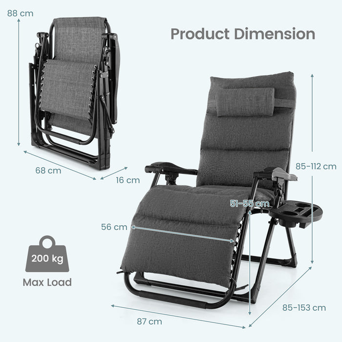 Metal Zero Gravity Lounge Chair, Adjustable - Comfortable Recliner with Cup Holder Tray - Ideal for Relaxation and Outdoor Use