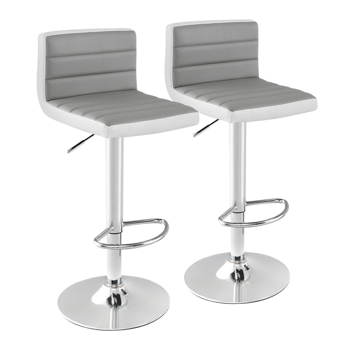 Adjustable Swivel Bar Chairs 2 PCS - Anti-Slip Metal Base, Grey Design with Footrest - Ideal for Home Bar or Kitchen Counter Seating