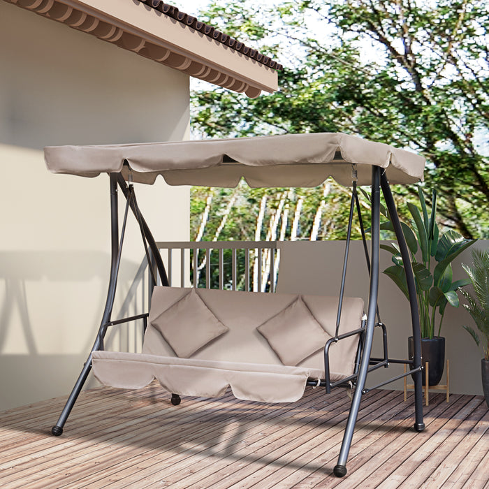 2-in-1 Patio Swing Chair Lounger with Convertible Tilt Canopy - 3-Seater Garden Swing Seat Bed, Cushioned Hammock Design in Beige - Perfect for Outdoor Relaxation and Comfort