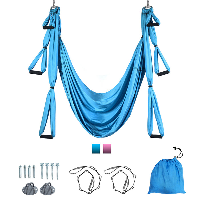 Aerial Yoga Swing - Three Different Handle Lengths, Dark Blue - Ideal for Flexibility and Core Strength Training