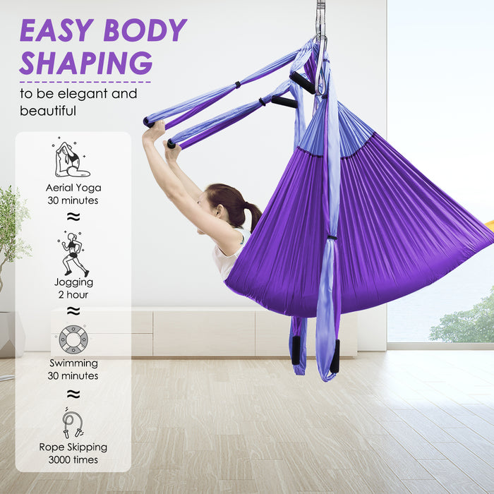 Aerial Yoga Swing - Three Different Handle Lengths, Dark Blue - Ideal for Flexibility and Core Strength Training