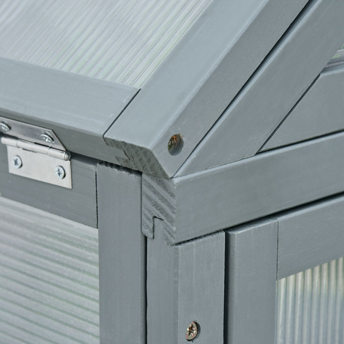 3-Tier Wooden Cold Frame Grow House - Polycarbonate Greenhouse with Adjustable Shelves and Double Doors, 80 x 47 x 138cm in Grey - Ideal for Season Extension and Plant Protection