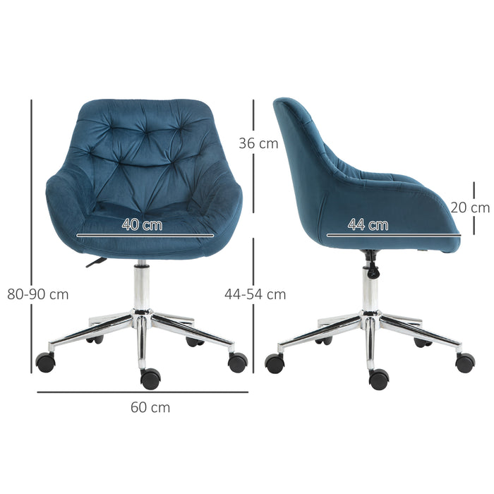 Ergonomic Velvet Home Office Chair - Comfy Adjustable Computer Desk Chair with Arm & Back Support - Ideal for Extended Seating & Work Comfort, Blue