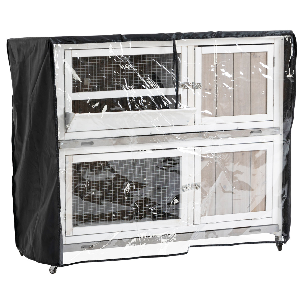 Rolling 2-Tier Wooden Rabbit Hutch with Rain Cover - Small Pet Cage ...