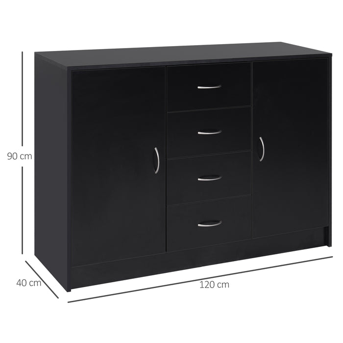 2-Door & 4-Drawer Sideboard Storage Cabinet - Freestanding Cupboard and Chest Organizer for Kitchen & Living Room - Sleek Black Finish for Home Organization