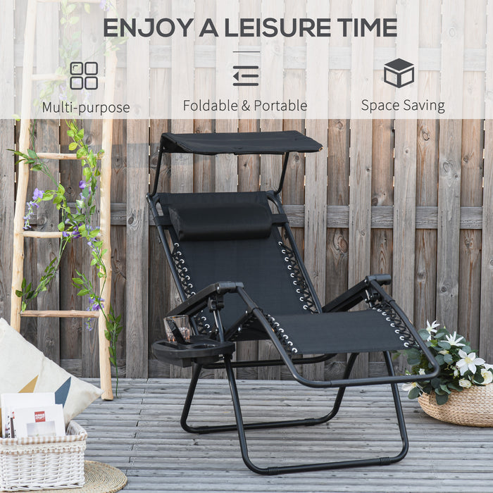 Zero Gravity Patio Recliner - Garden Deck Folding Chair with Cup Holder & Canopy Shade, Sun Lounger - Comfort Seating for Outdoor Relaxation