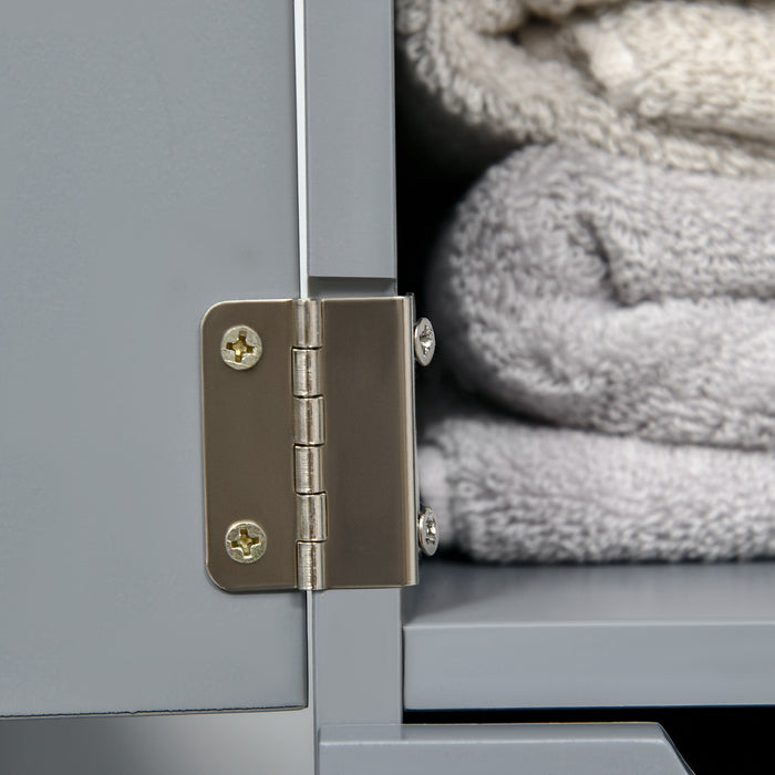 Freestanding Tall Bathroom Cabinet with 2-Tier Shelf and Drawers - Narrow Grey Cupboard Storage Unit - Space-Saving Organizer for Restroom or Laundry Room