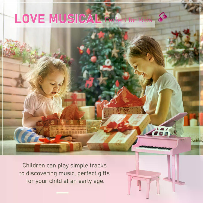 Kids' 30-Key Grand Piano Playset with Bench - Miniature Musical Instrument Toy with Music Stand - Ideal for Aspiring Young Musicians and Perfect Gift for Children in Pink