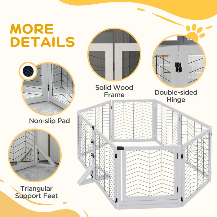 Foldable 8-Panel Pet Playpen with Stability Feet - Ideal for Home, Doorways & Stairs Use - Perfect for Small to Medium Dogs, White